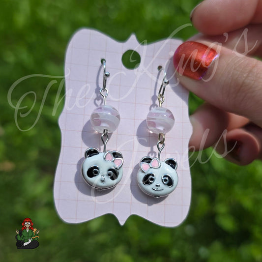 Katie - Panda Pink & White Glass Beads Earrings!