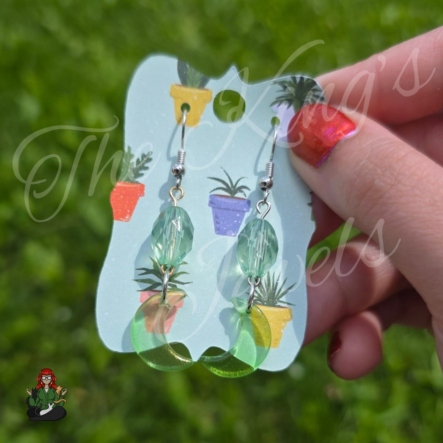 Katie - Green Glass Crescent Moon Drop Earrings!