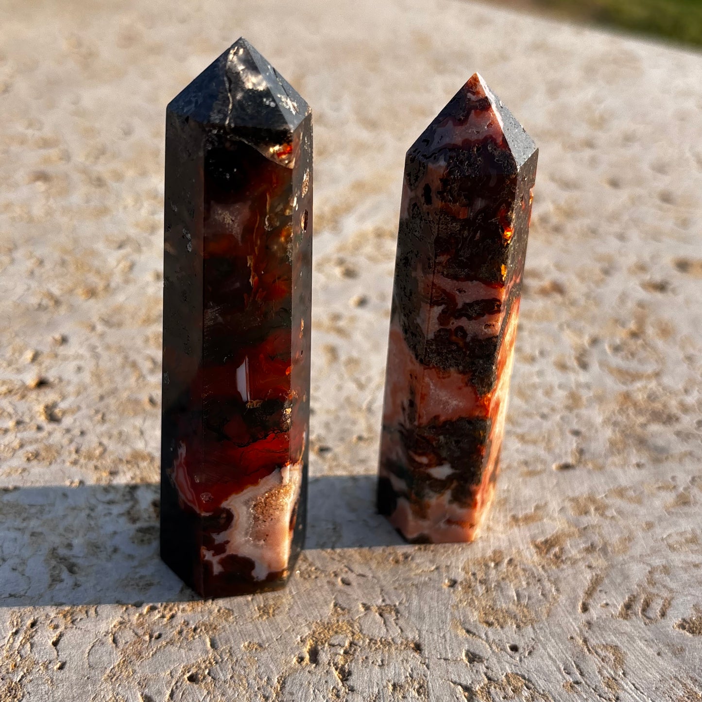 Red Moss Agate Obelisk Towers!