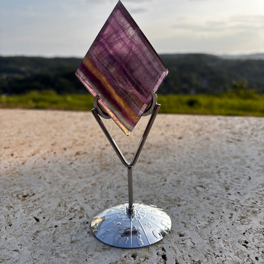 Fluorite Diamond Cut with Zodiac Stand