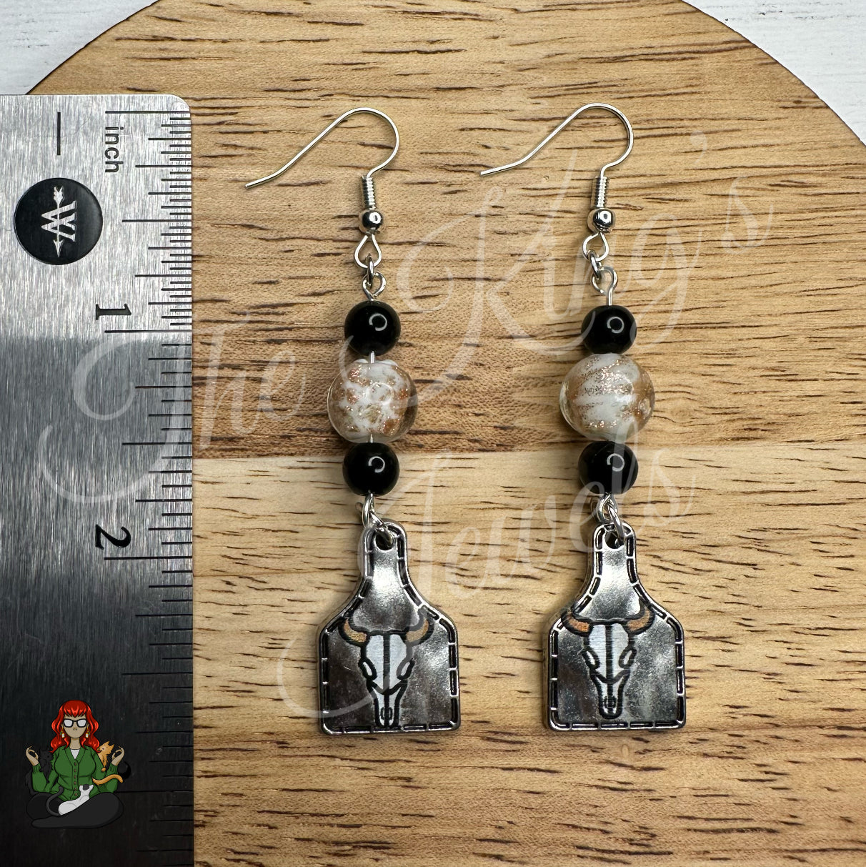 Katie - Glow in the Dark Bead & Steer Skull Earrings!