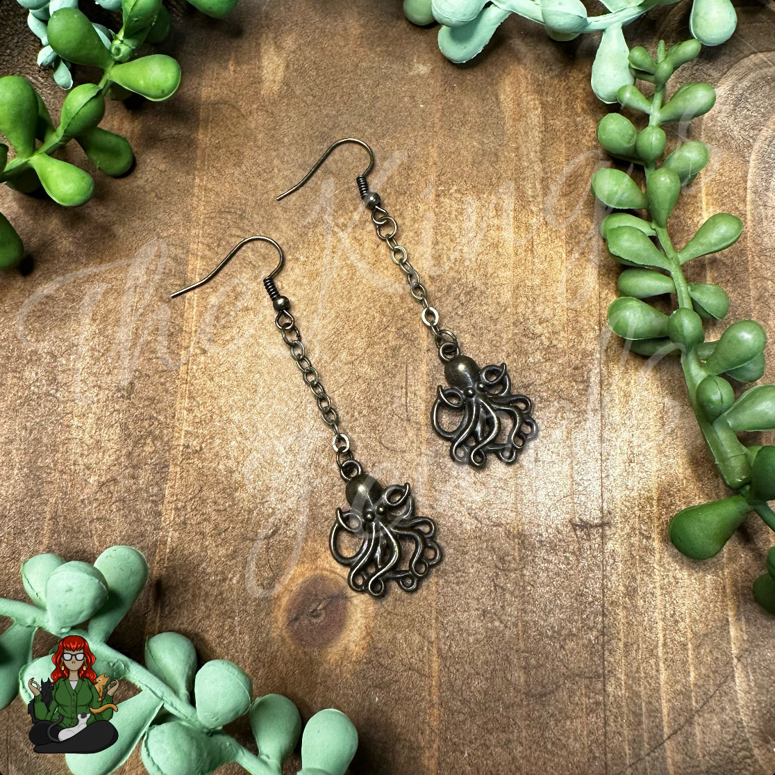 Gladys - Octopus Brass Earrings!