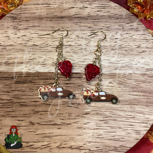 Gladys - Brown Truck & Red Leaf Earrings!