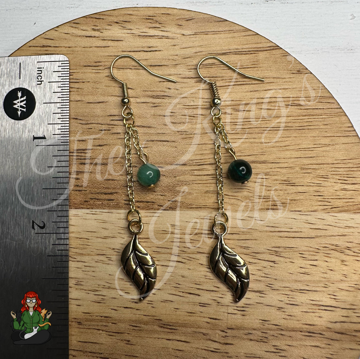 Gladys - Leaf & Green Tigers Eye Earrings!