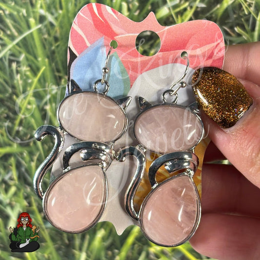 LeonaRae - Cat Rose Quartz Crystal Earrings!