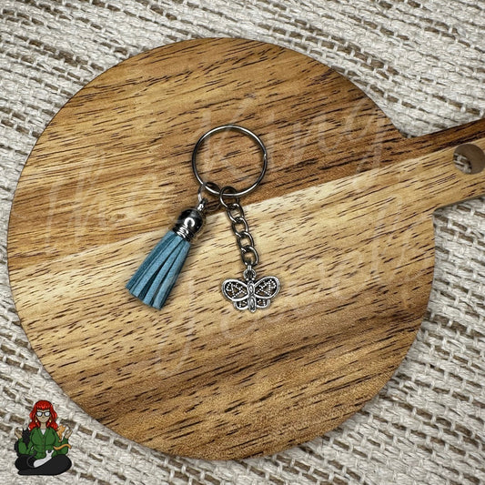 Morgan - Blue Tassel & Butterfly Charm Keychain!