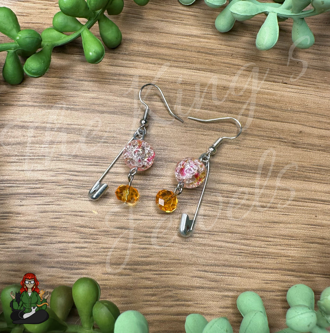 Raven - Pink & Orange Safety Pin Earrings!