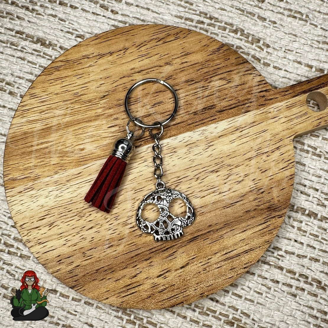 Morgan - Red Tassel & Skull Charm Keychain!