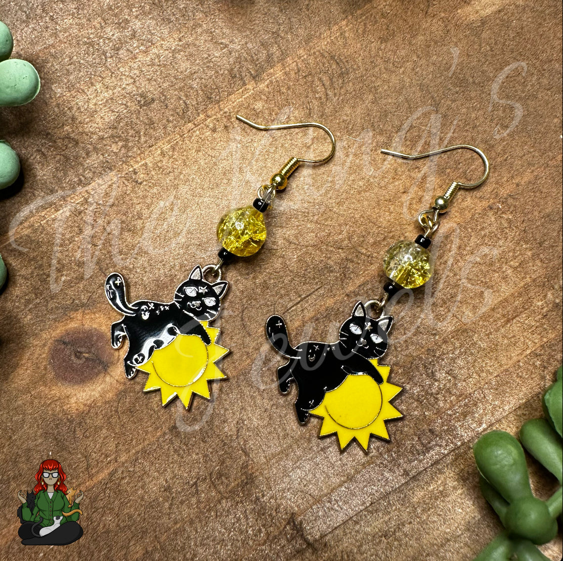 Katie - Celestial Black Cat & Sun Earrings!