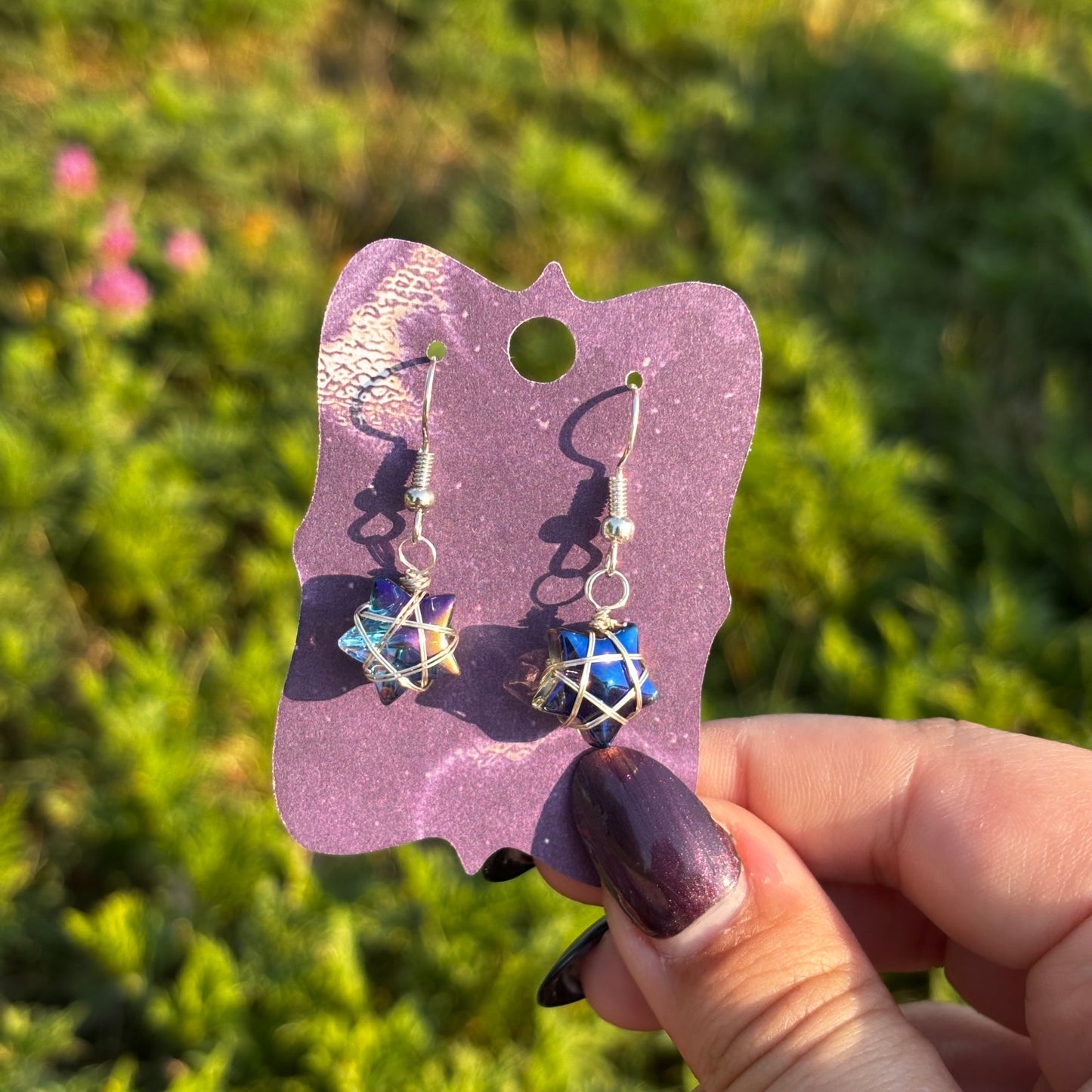 LeonaRae- Wire Wrap Silver Blue Star Earrings!