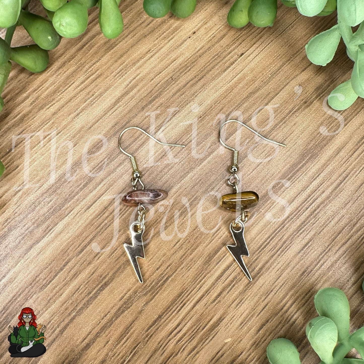 Katie - Tigers Eye & Lightning Bolt Earrings!