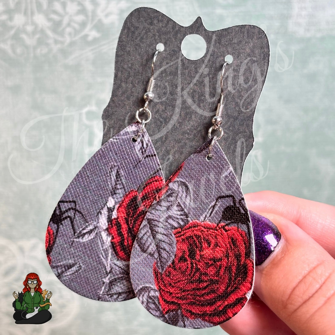 Rose - Rose 'N Spiders Faux Leather Earrings!