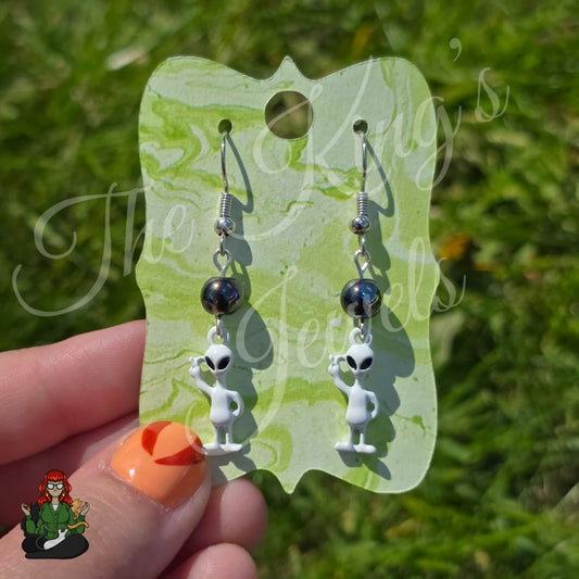 Katie - Alien & Grey Bead Earrings!