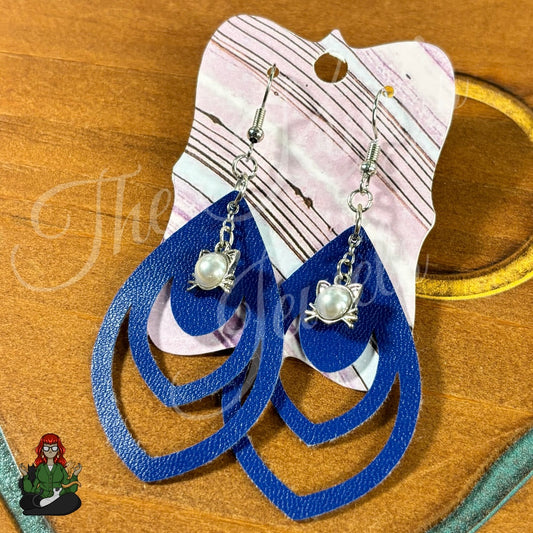 Cat Pearl Faux Blue Teardrop Earrings!