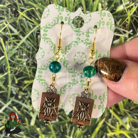 Katie - Bee and Teal Dye Shell Bead Earrings!