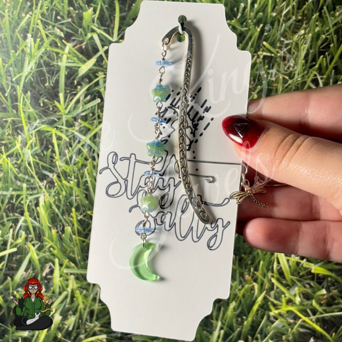 GwennaBelle - To The Moon & Back Green Glass Bead Bookmark!
