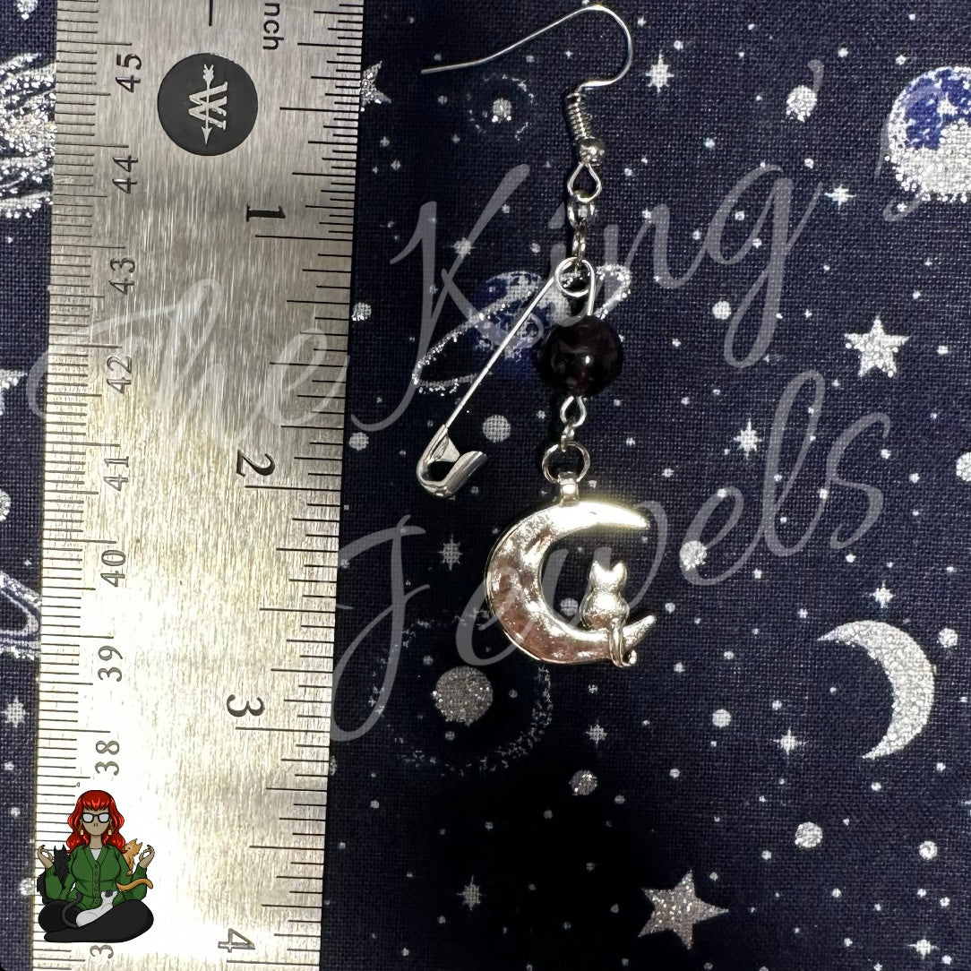 Raven - Cat & Moon Safety Pin Earrings!