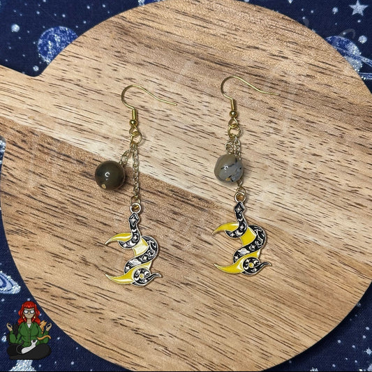 Gladys - Agate Snake and Moon Earrings!