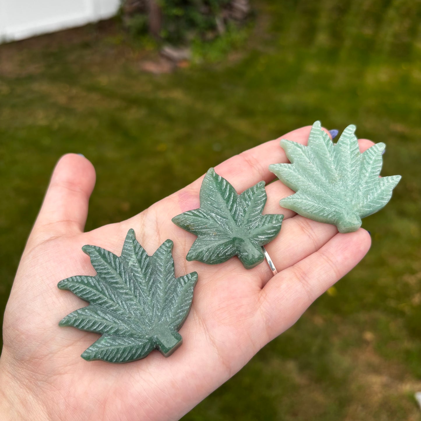 2” Aventurine Cannabis Leaf Crystal Carvings!