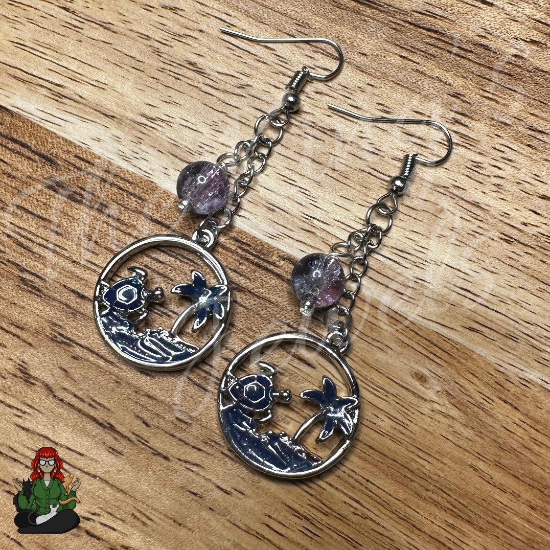 Gladys - Turtle & Crackle Bead Earrings!