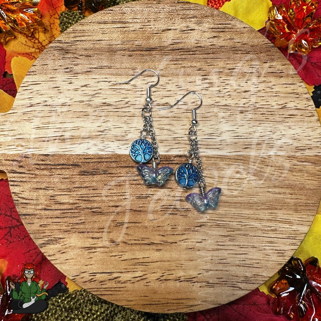 Gladys - Blue Tree of Life & Butterfly Earrings!