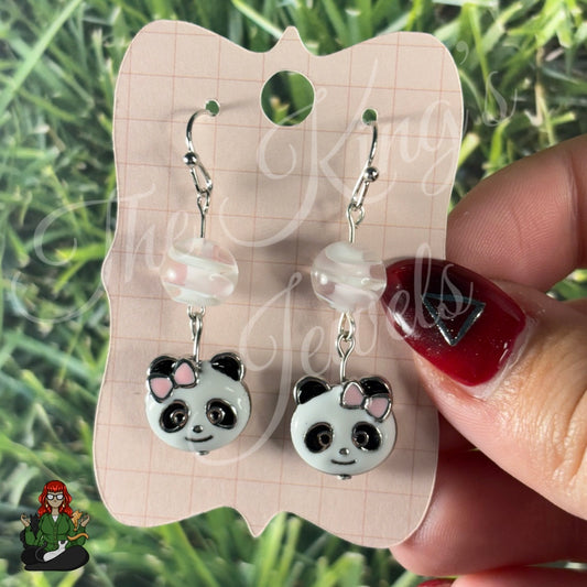 Katie - Panda Pink & White Glass Beads Earrings!