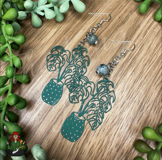 Gladys - Monstera & Moss Agate Bead Earrings!