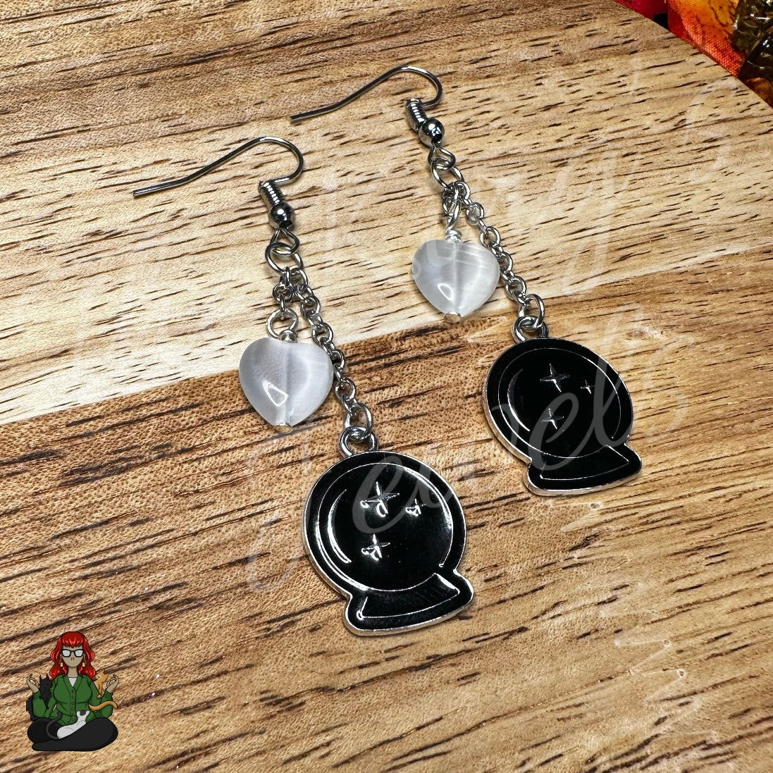 Gladys - Crystal Ball & Selenite Heart Earrings!