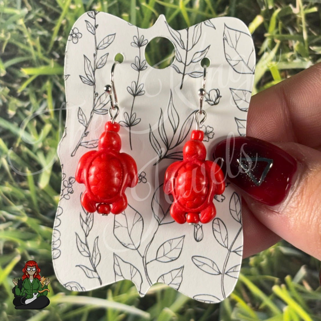 Melissa - Red Turtle Bead Earrings!