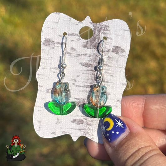 LeonaRae - Blue & Orange Tulip Flower Glass Bead Earrings!
