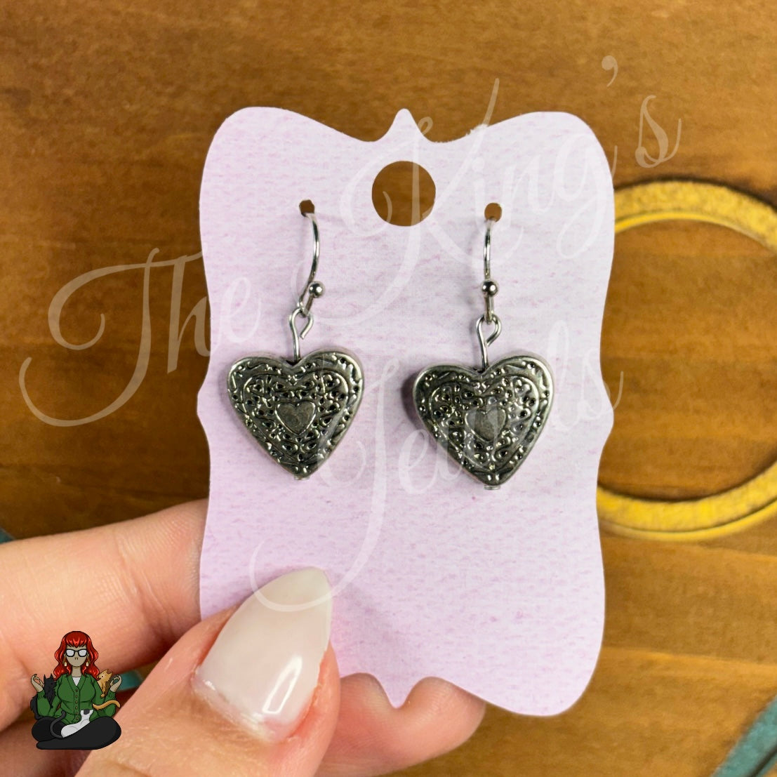 Shirley - Ornate Heart Silver Dangles Earrings!