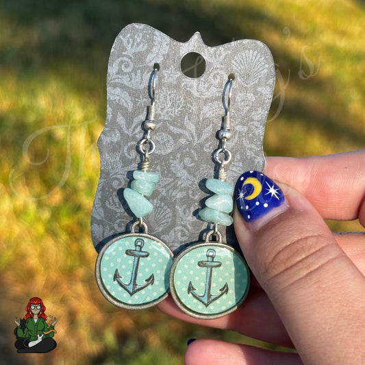 Katie - Anchor Aquamarine Chip Earrings!