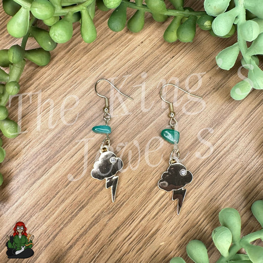 Katie - Green Agate & Rhinestone Cloud Earrings!