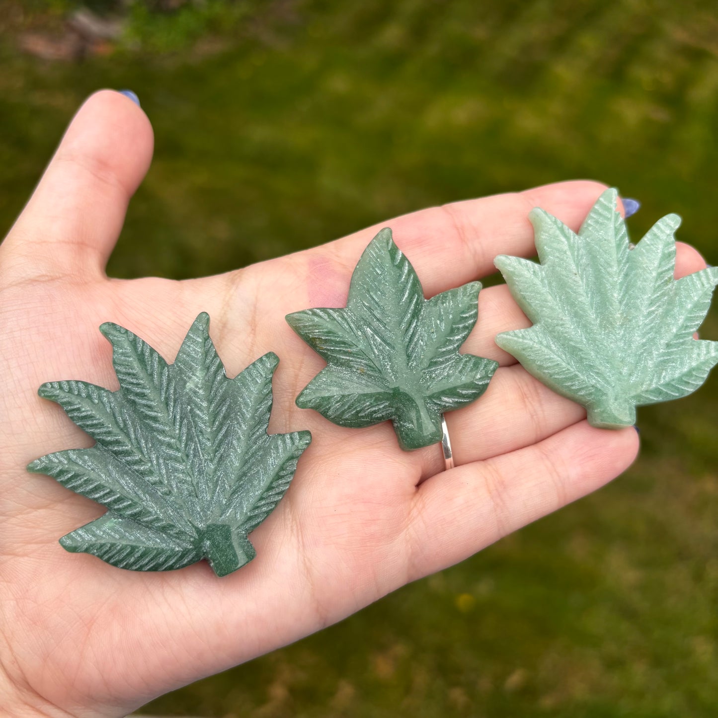 2” Aventurine Cannabis Leaf Crystal Carvings!