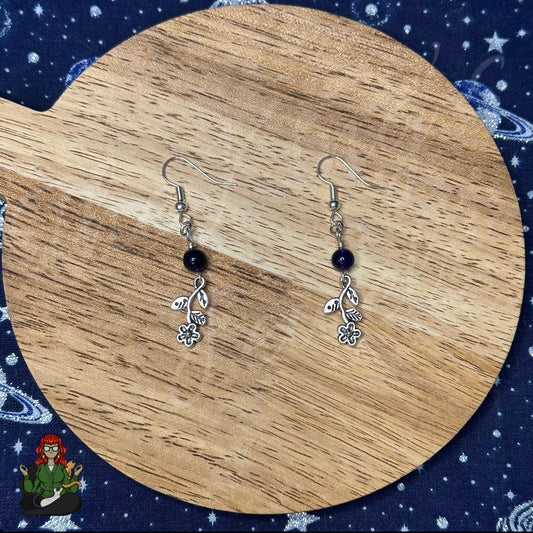 Katie - Hanging Flower Charm and Amethyst Bead Earrings!