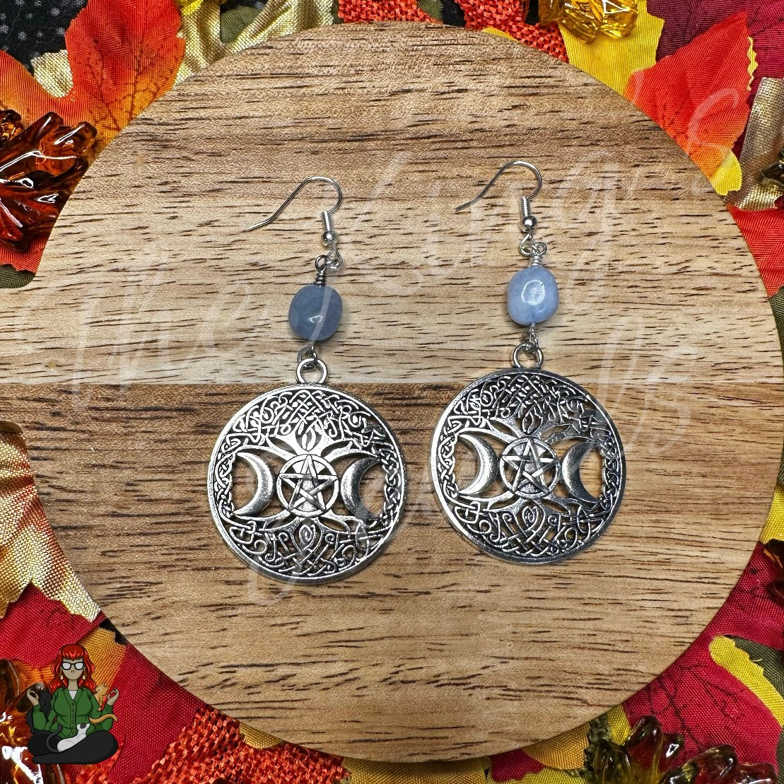 Katie - Blue Aquamarine Statement Celtic Lunar Earrings!