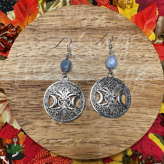 Katie - Blue Aquamarine Statement Celtic Lunar Earrings!