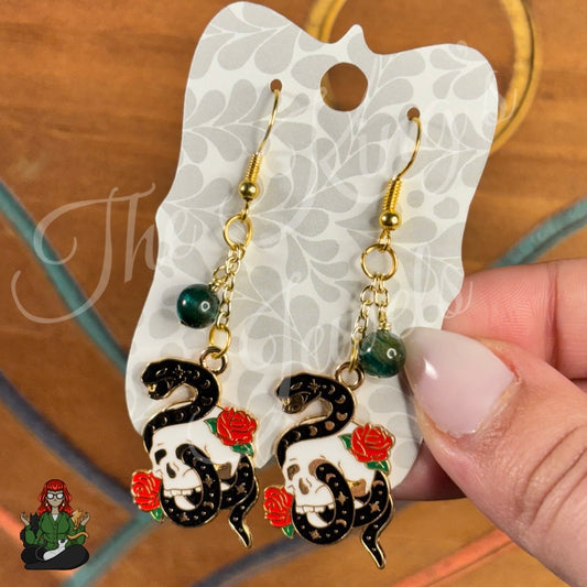 Gladys - Snake & Green Tigers Eye Bead Earrings!
