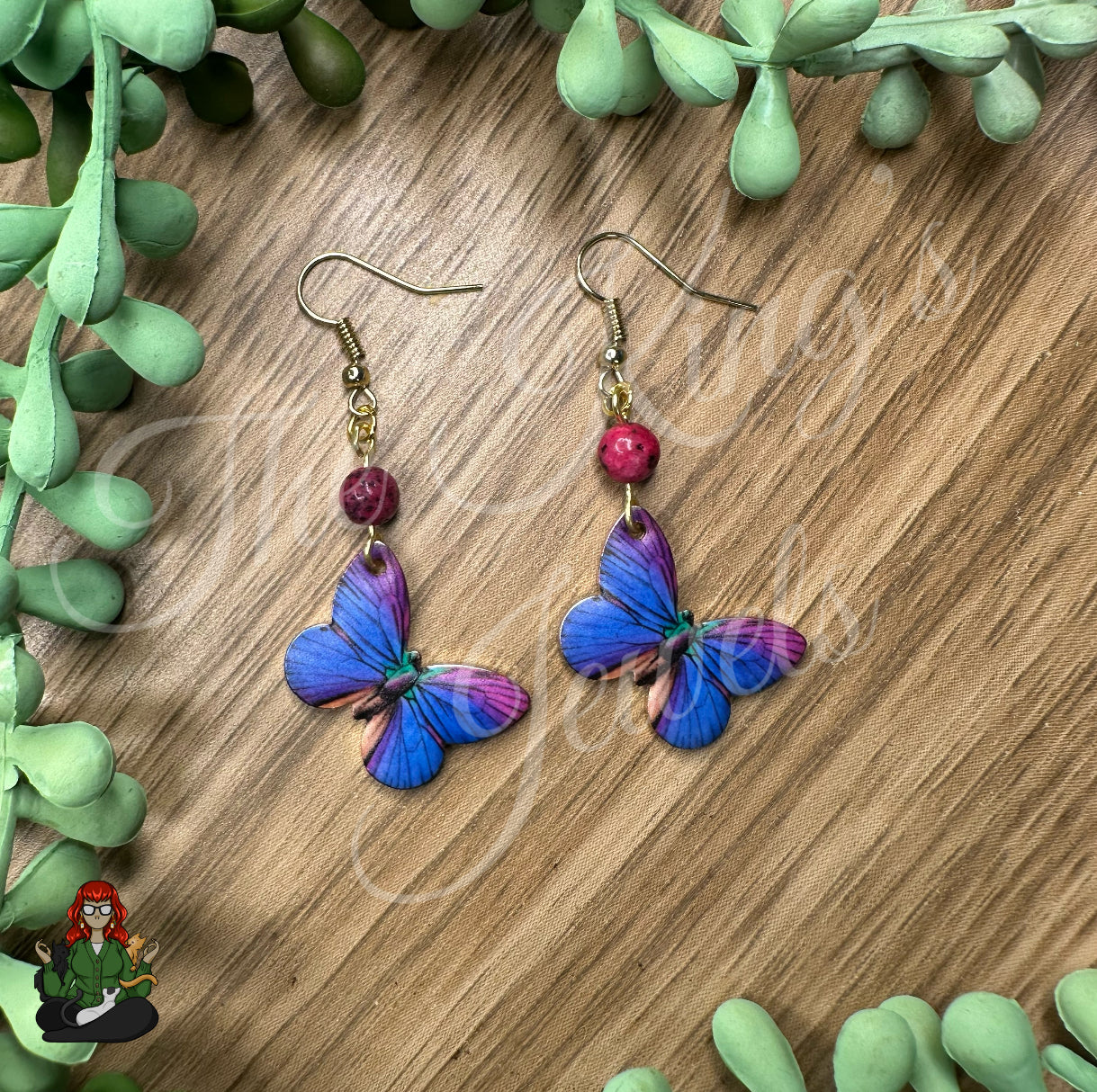 Katie - Blue & Pink Beaded Butterfly Earrings!