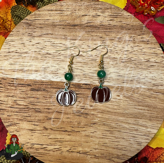 Katie - Brown Pumpkin & Green Bead Earrings!