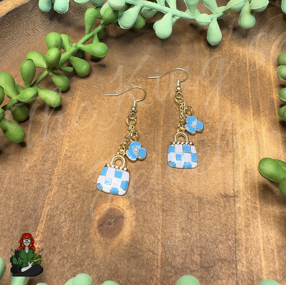 Gladys - Blue Retro Bag & Dainty Flower Earrings!