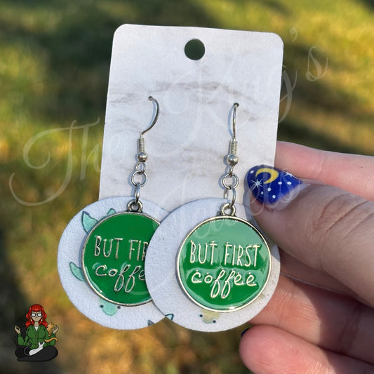 Michelle - But First Coffee & Turtle Faux Leather Earrings!