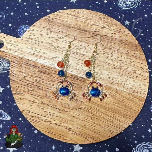 Gladys - Golden Blue Crab Earrings!