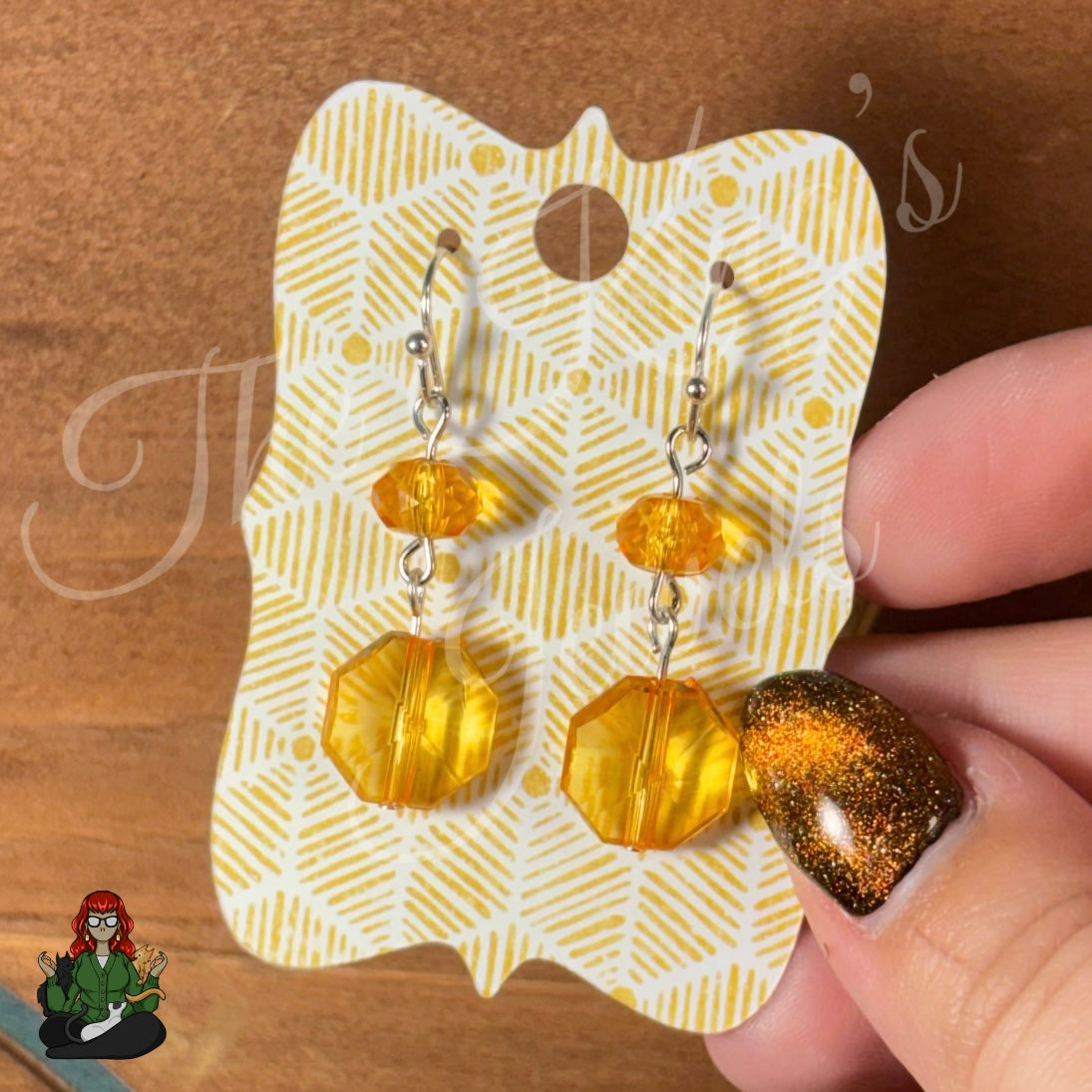 Katie - Orange Hexagonal Glass Bead Earrings!