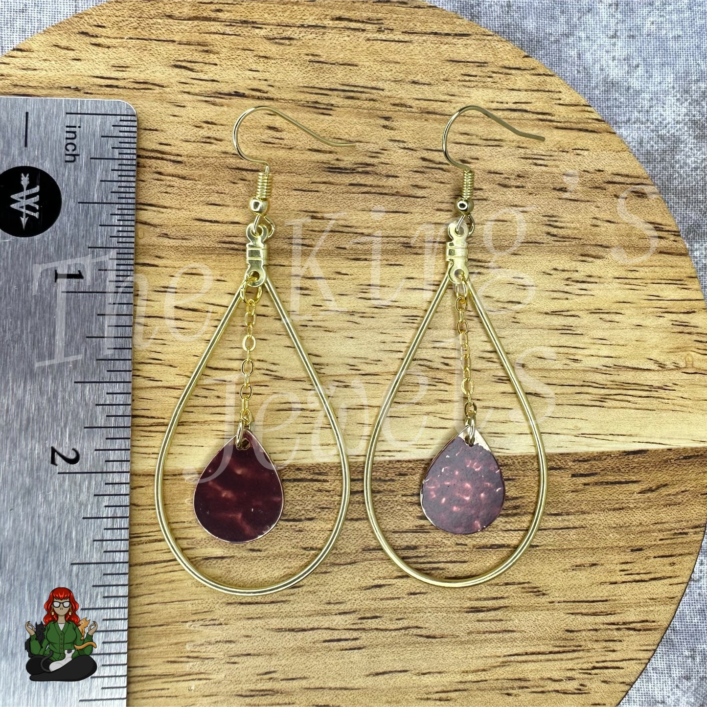 Rose - Teardrop Hoop & Rustic Wine Red Charm Earrings!