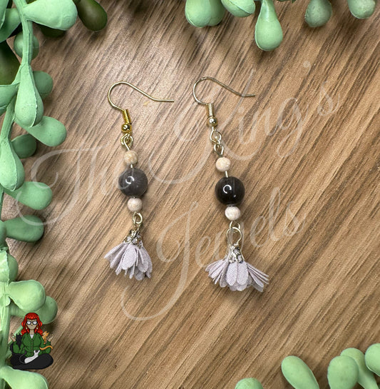 Katie - Silver Sheen Obsidian & Grey Flower Earrings!