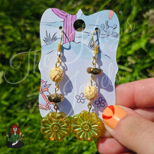 Amelia - Funky Yellow Flower Asymmetrical Earrings!
