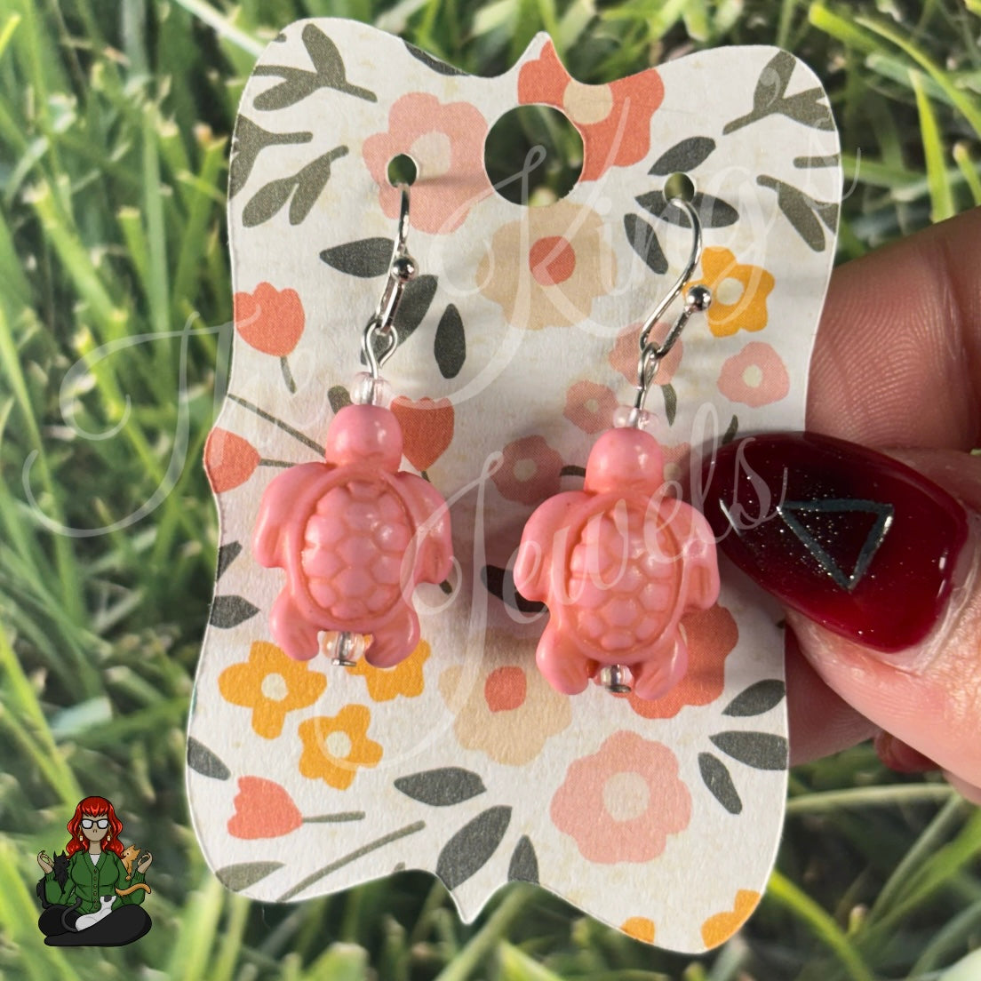 Melissa - Pink Turtle Bead Earrings!