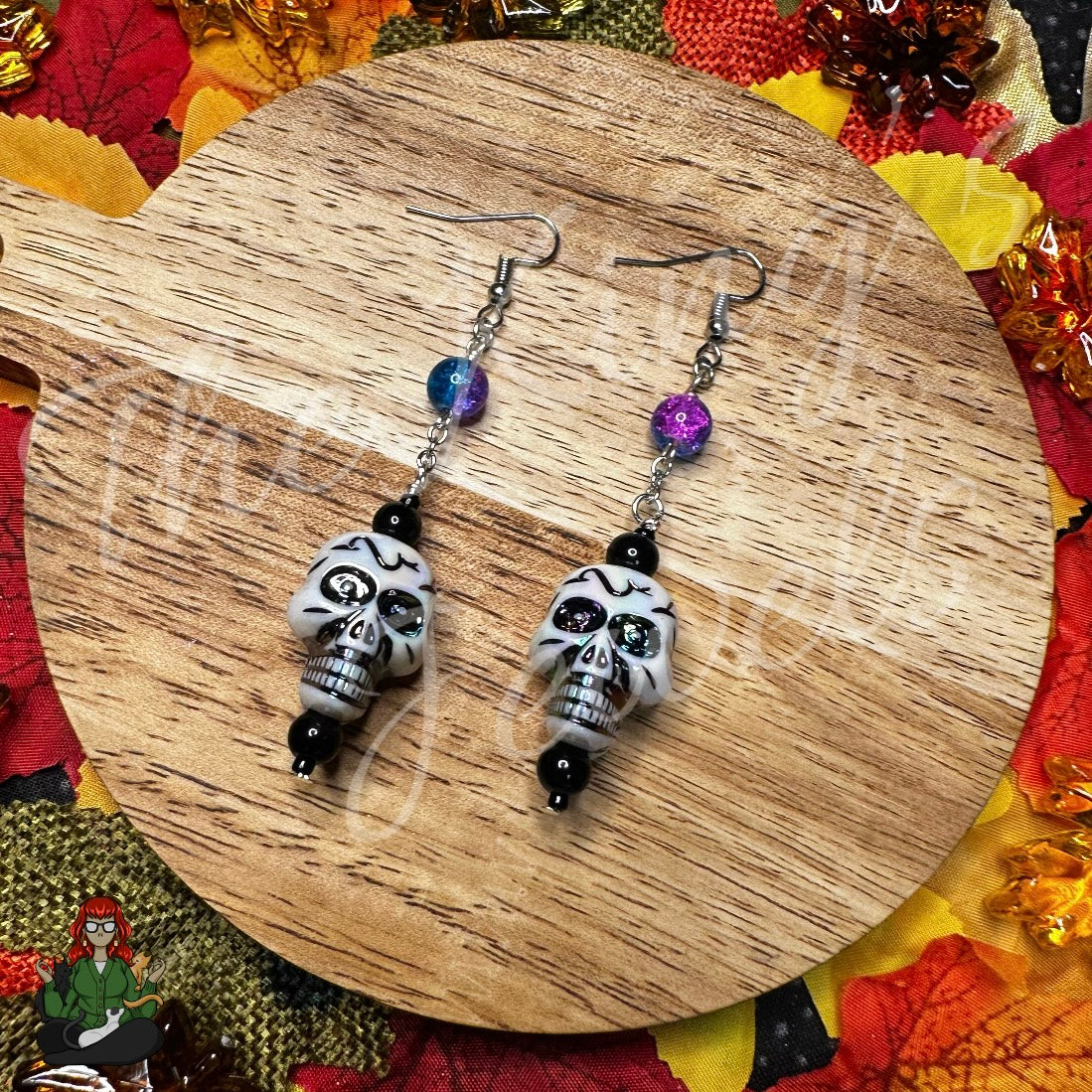 Katie - Rainbow Chrome Statement Skull Earrings!