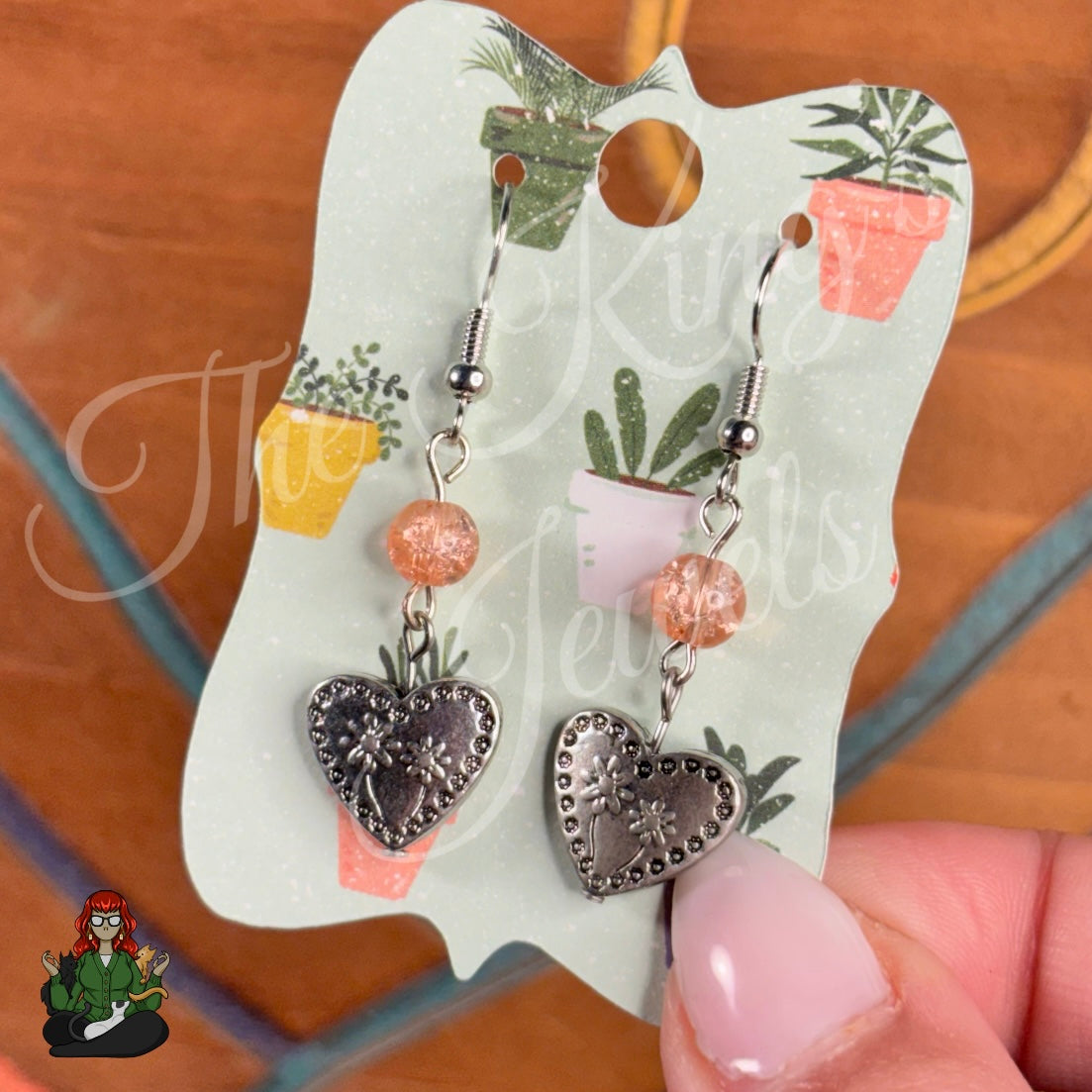 Katie - Floral Heart & Orange Bead Earrings!
